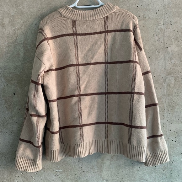 Oak + Fort Oversized Grid Button Front Cardigan, Birch Black, Size S - Picture 2 of 4